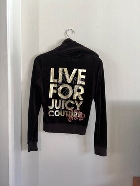 Juicy Couture Black Velour Hoodie with Gold Metallic Logo